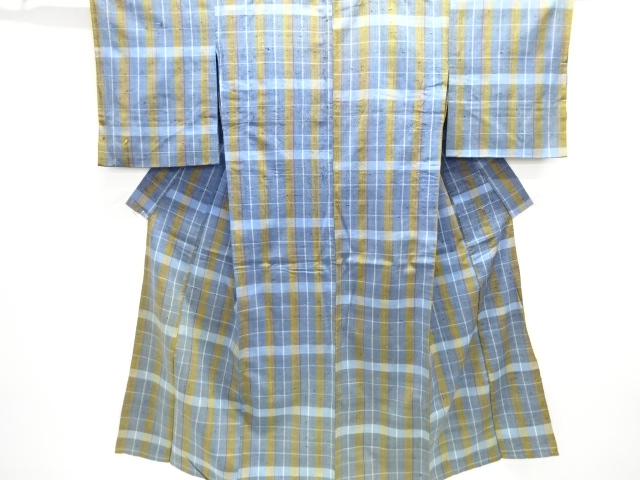 JAPANESE KIMONO / ANTIQUE HITOE KIMONO / SILK / FUSHI TSUMUGI / WOVEN GRID